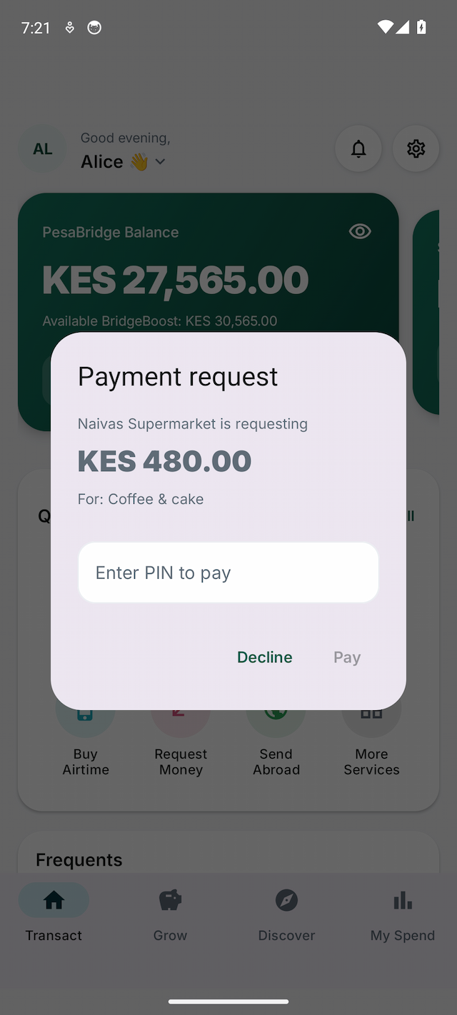 PesaBridge prompt to pay